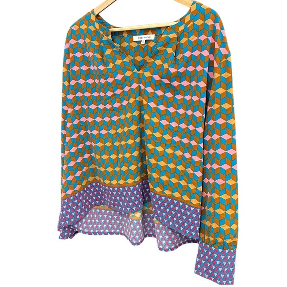 Rose + Olive XL geodesic peasant blouse super bright in excellent near new cond - Picture 1 of 10